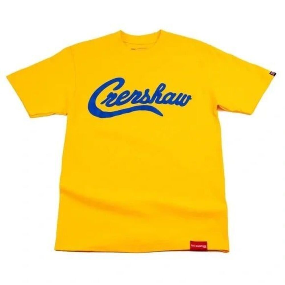 The Marathon Clothing Crenshaw T-Shirt Yellow Blue Script Logo Mens Tee